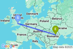 Map of the flight from London Luton to Bacau