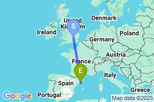 Map of the flight from London Luton to Barcelona