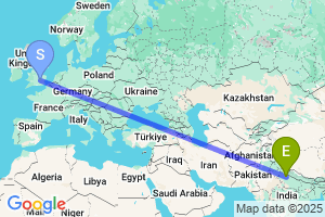 Map of the flight from London Luton to Bareilly