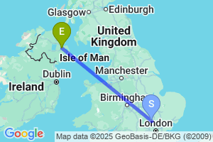 Map of the flight from London Luton to Belfast