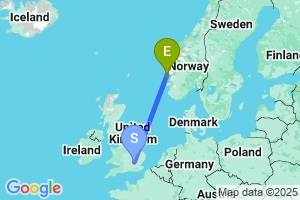 Map of the flight from London Luton to Bergen