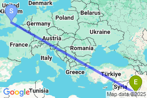 Map of the flight from London Luton to Baghdad