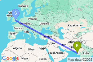 Map of the flight from London Luton to Bhuj