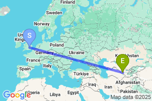 Map of the flight from London Luton to Bukhara