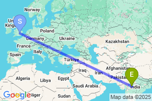 Map of the flight from London Luton to Bhopal