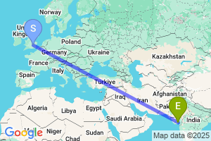 Map of the flight from London Luton to Bhavnagar