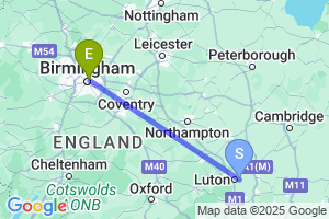 Map of the flight from London Luton to Birmingham