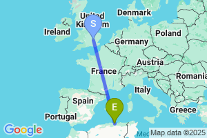 Map of the flight from London Luton to Bejaia
