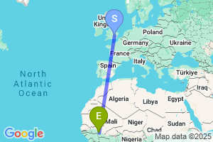 Map of the flight from London Luton to Bamako