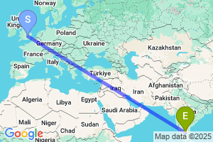 Map of the flight from London Luton to Bengaluru