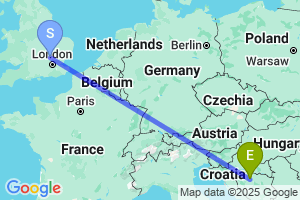 Map of the flight from London Luton to Banja Luka