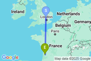 Map of the flight from London Luton to Bordeaux