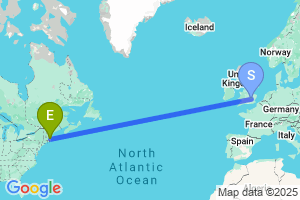 Map of the flight from London Luton to Boston