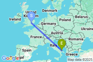 Map of the flight from London Luton to Bari