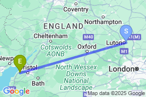 Map of the flight from London Luton to Bristol