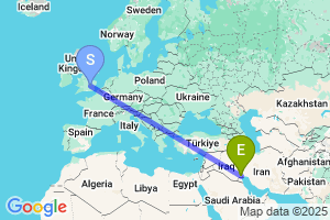 Map of the flight from London Luton to Basra