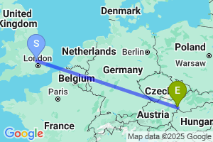 Map of the flight from London Luton to Bratislava