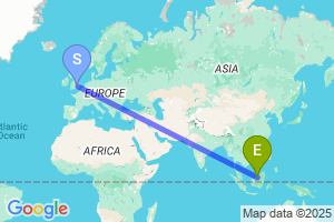 Map of the flight from London Luton to Bintulu