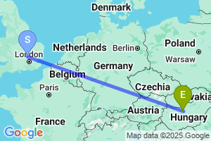 Map of the flight from London Luton to Budapest