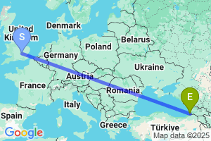 Map of the flight from London Luton to Batumi