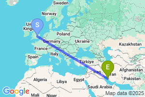 Map of the flight from London Luton to Bushehr