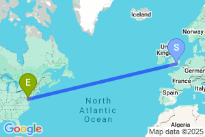 Map of the flight from London Luton to Baltimore