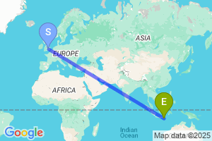 Map of the flight from London Luton to Banyuwangi