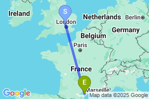 Map of the flight from London Luton to Beziers