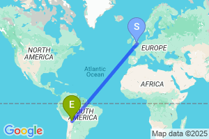 Map of the flight from London Luton to Cochabamba