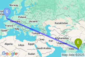 Map of the flight from London Luton to Kolkata