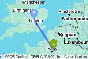 Map of the flight from London Luton to Paris Charles de Gaulle