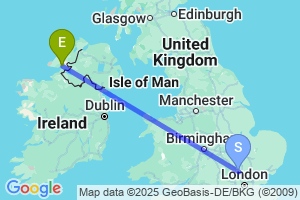 Map of the flight from London Luton to Donegal