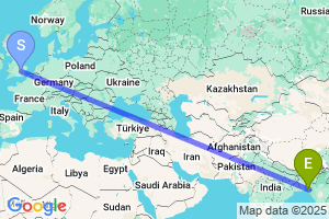 Map of the flight from London Luton to Chittagong