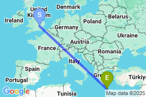 Map of the flight from London Luton to Chania