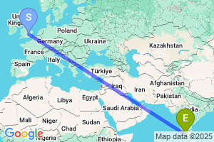 Map of the flight from London Luton to Coimbatore