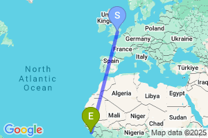 Map of the flight from London Luton to Conakry