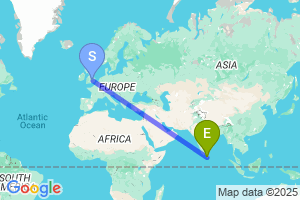 Map of the flight from London Luton to Colombo