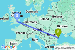 Map of the flight from London Luton to Constanța