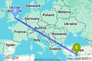 Map of the flight from London Luton to Çukurova International