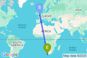 Map of the flight from London Luton to Cape Town