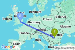 Map of the flight from London Luton to Craiova