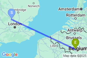 Map of the flight from London Luton to Brussels S. Charleroi