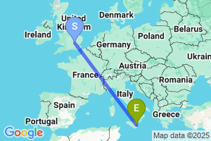 Map of the flight from London Luton to Catania