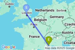 Map of the flight from London Luton to Cuneo