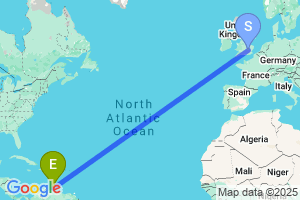 Map of the flight from London Luton to Curacao