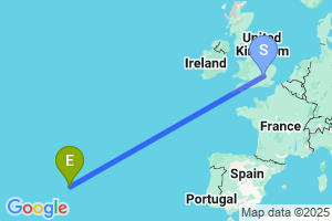 Map of the flight from London Luton to Corvo Island