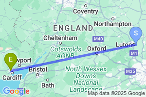 Map of the flight from London Luton to Cardiff