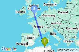 Map of the flight from London Luton to Constantine