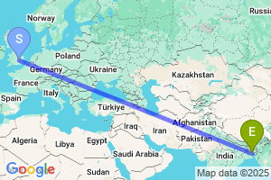 Map of the flight from London Luton to Dhaka