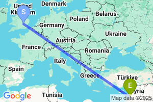 Map of the flight from London Luton to Damascus